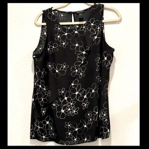 Ann Taylor Black Floral Wrap Top M